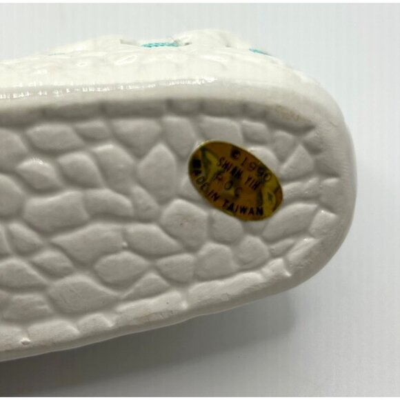 Vintage Ceramic Baby Shoe Planter Blue Laces Adorable Face Shower Gift - Picture 5 of 9